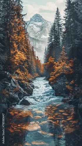 An illustration merging a sparkling clean river flowing through a landscape with a peaceful, smiling face, denoting clarity of purpose and peace of mind Color Grading Complementary Color