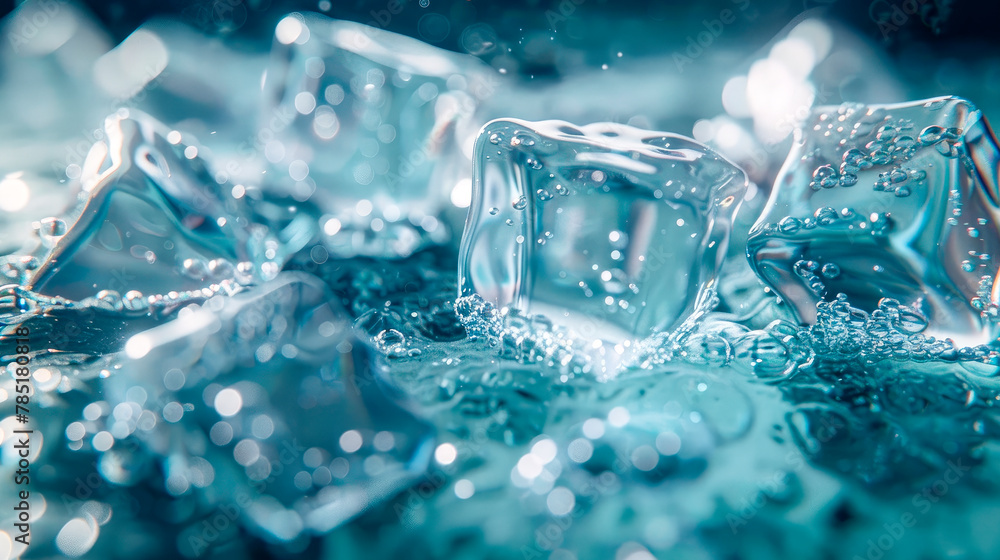 Transparent ice cubes, blue toned image. Chill backdrop. Transparent ice cubes, blue toned image. Chill backdrop.