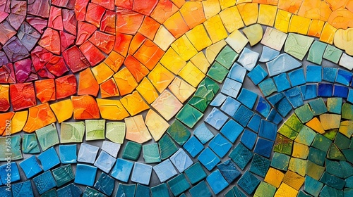 An illustration of a mosaic where each tile represents a step or achievement  collectively portraying a fulfilled individual  Color Grading Complementary Color