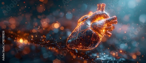 Digital Pulse: A Heart in the Rhythm of Tech Research. Concept Digital Transformation, Technology Trends, Artificial Intelligence, Cybersecurity, Cloud Computing © Anastasiia