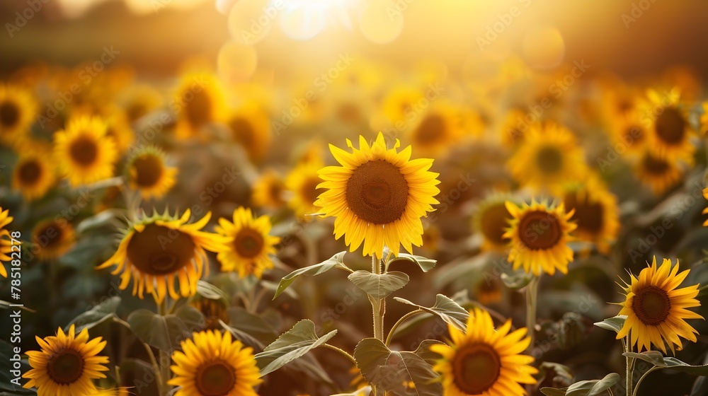 Warm Golden Hour Sunflower Field in Glowing Natural Splendor