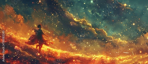An image depicting a person riding a golden arrow soaring upwards towards stars, each star named after a different aspiration Color Grading Complementary Color