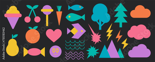 Minimal futuristic funky silhouette form set, modern retro memphis shape illustration in trendy vintage 90s style, geometric bold cartoon figure collection, contemporary organic groovy element graphic