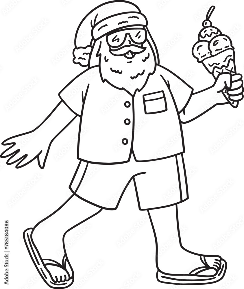 Christmas in July Santa Eating Ice Cream Isolated Christmas in July Santa Eating Ice Cream Isolated