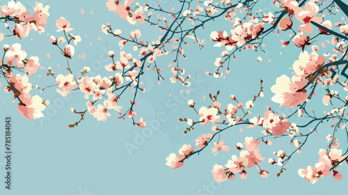 Garden blossoms against a blue sky Flat vector isolated