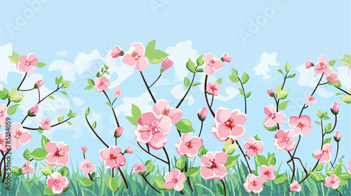 Garden blossoms against a blue sky Flat vector isolated © Jasmin