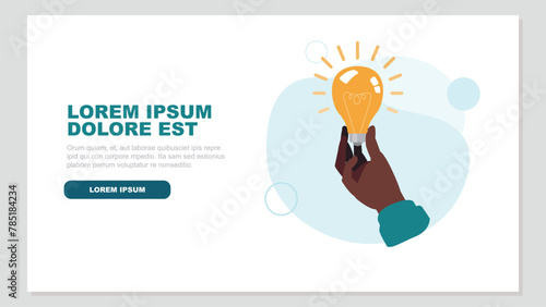 Adobe IlluVektor-Illustration einer Hand, die eine leuchtende Glühbirne hält, die für eine ausgezeichnete Idee steht - Inspiration und Innovation Konzeptstrator Artwork