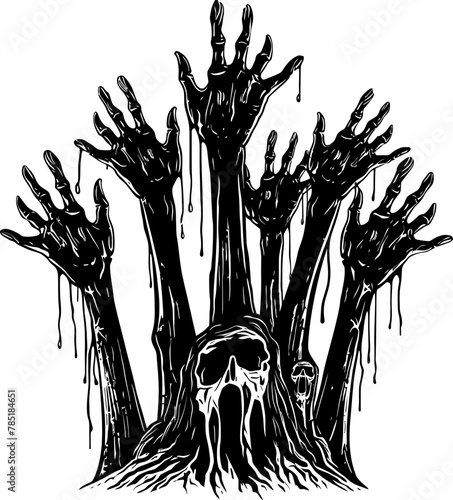 Rotting Reach Emblematic Zombie Hands Icon Ghostly Grasp Logo Design Featuring Zombie Hands