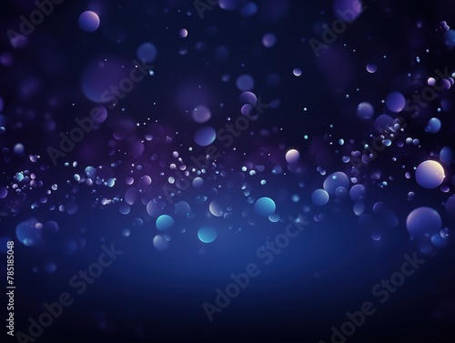 Indigo abstract glowing bokeh lights on a black background with space for text or product display. 