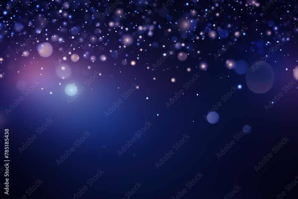 Indigo abstract glowing bokeh lights on a black background with space for text or product display. 