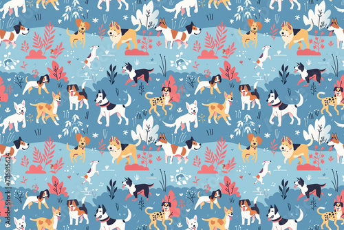 A colorful dog print with many dogs of different breeds
