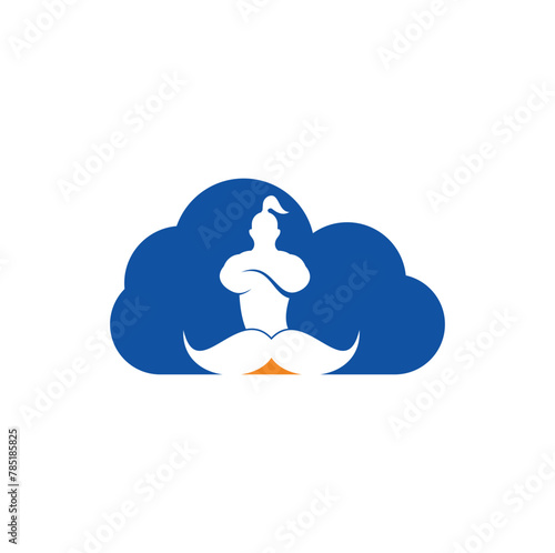 Mustache genie vector logo design. Strong genie icon template.