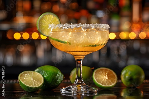 Refreshing Margarita Cocktail With Limes on Bar