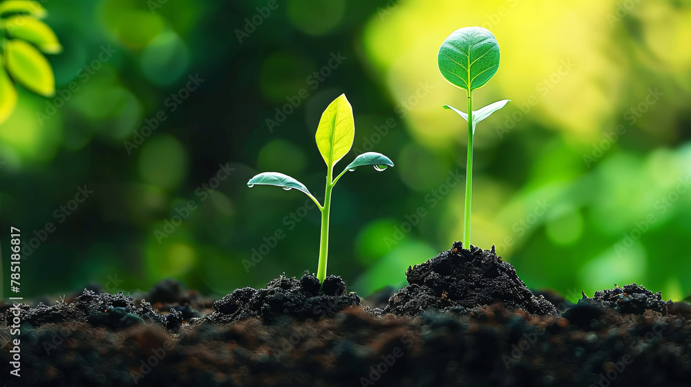 green plant growing out of black soil - obrazy, fototapety, plakaty 