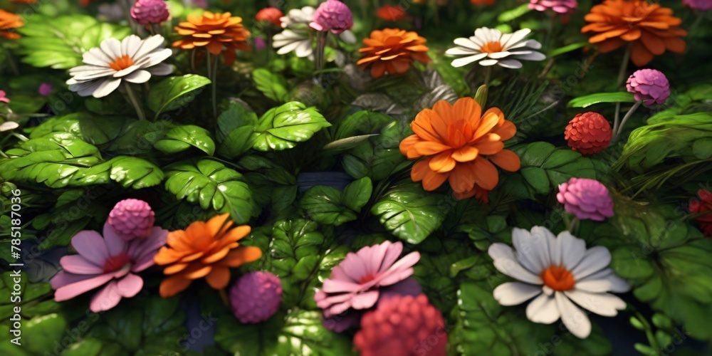 Obraz premium Vibrant orange, white and pink Wildflowers in a Field background