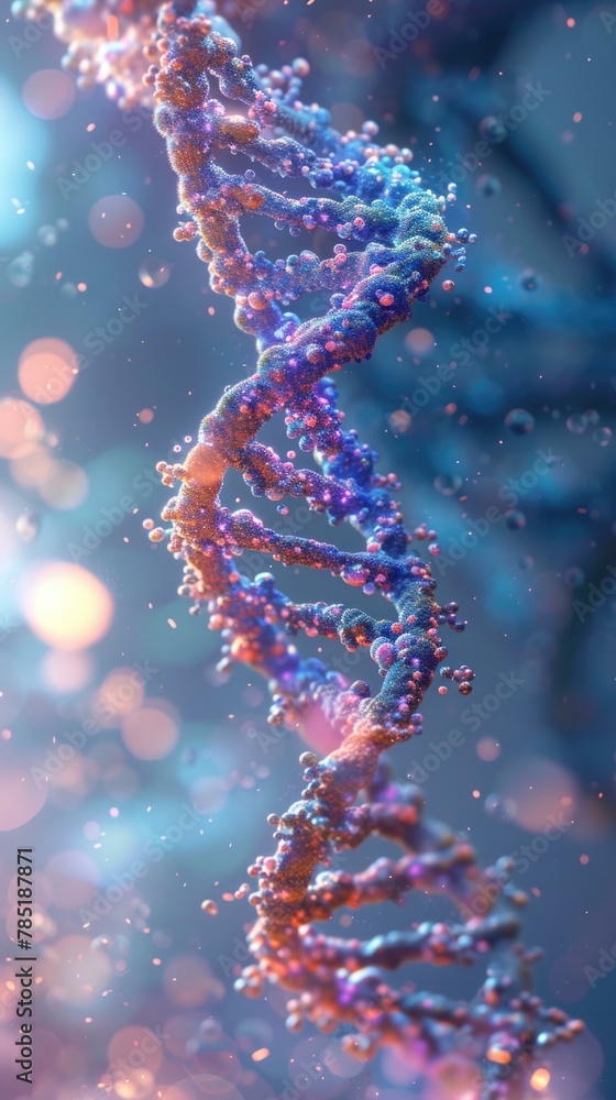 A close up of a DNA strand with bubbles on it. AI. A close up of a DNA strand with bubbles on it. AI.