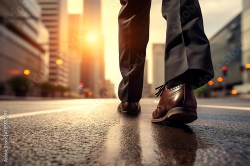 Businessman standing on the road in the sunset, Business concept.