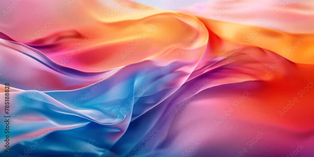 A colorful, flowing piece of fabric with a blue, red, and yellow gradient A colorful, flowing piece of fabric with a blue, red, and yellow gradient