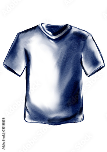 T-shirt. Sports uniform. soccer jersey. Illustration in watercolor style. Sketch illustration. White and blue color. Transparent background. Use for stickers, posters, posters, prints on fabric.