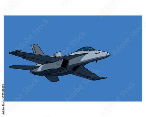 F-18F Super Hornet. Flight of a navy jet fighter. Vector image for prints, poster and illustrations.