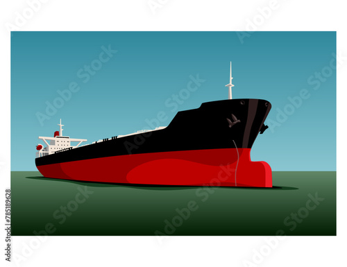 Cargo ships. Bulk carrier. Bulker. Sea delivery. Vector image for prints, poster and illustrations.