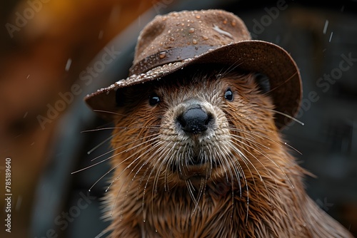 Wet Otter Wearing a Hat Close Up