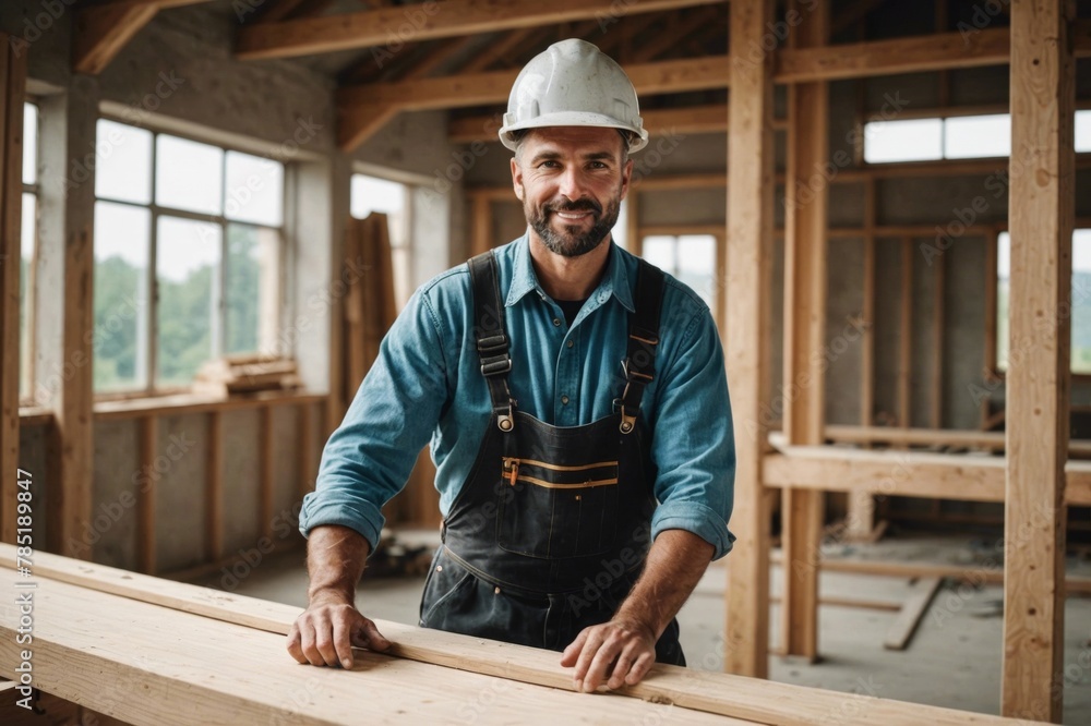 Portrait of Carpenter working on construction site Portrait of Carpenter working on construction site