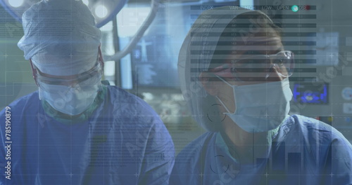 Image of data processing over diverse female surgeons during surgery