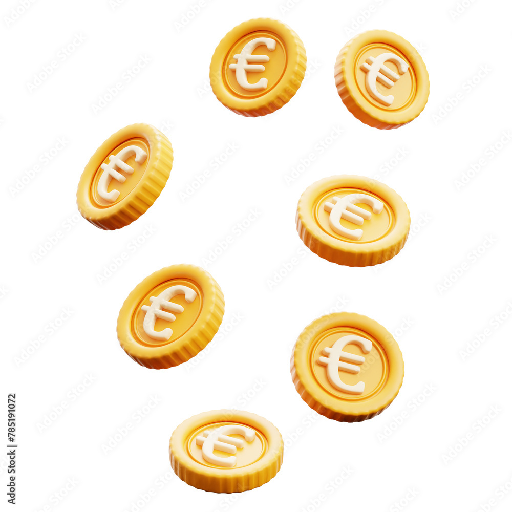 3D Euro coins in the air