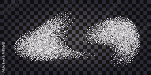 Salt or sugar powder grainy texture.White sugar particles splash.  Vector isolated on dark transparent background.
