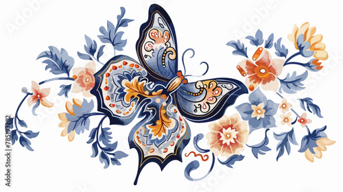 Hand painted Paisley figure flower striped Butterfly