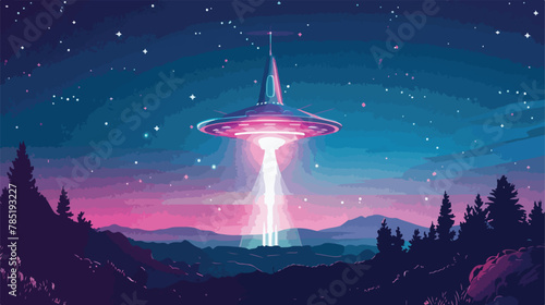 Night alien world landscape and ufo spaceship #785193227