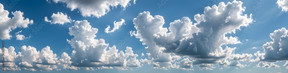 The sky with different types of clouds. Cumulus and cirrus clouds ...