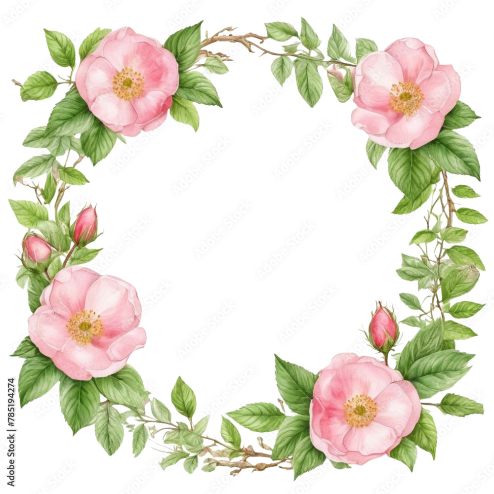 Oval frame made of watercolor wildflowers and leaves, on Isolated transparent background png. generated with AI