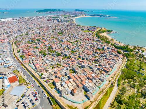 Aerial photography of the ancient city of Chongwu in Hui'an County, Quanzhou, Fujian, China