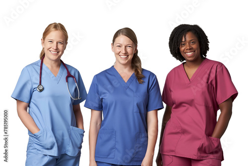Group of multinational nurses on transparent background 