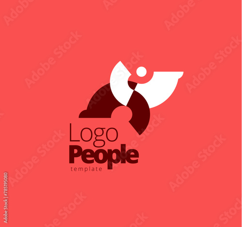 Logo Abstract People Circles Silhouette Red color. Template design vector.