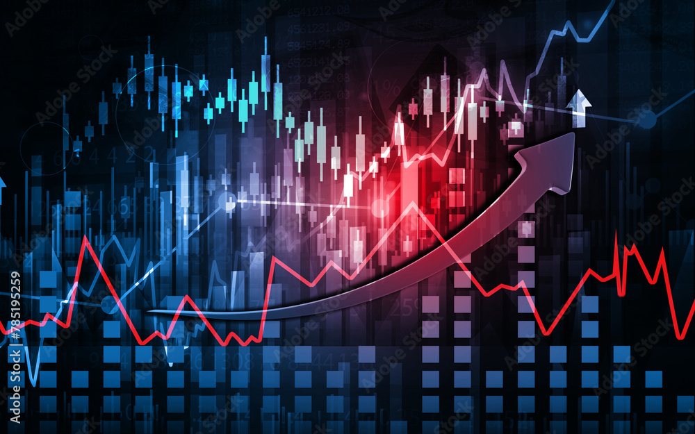 Stock market investment trading graph and candlestick .chart.financial investment concept. 3d illustration.. Stock market investment trading graph and candlestick .chart.financial investment concept. 3d illustration..