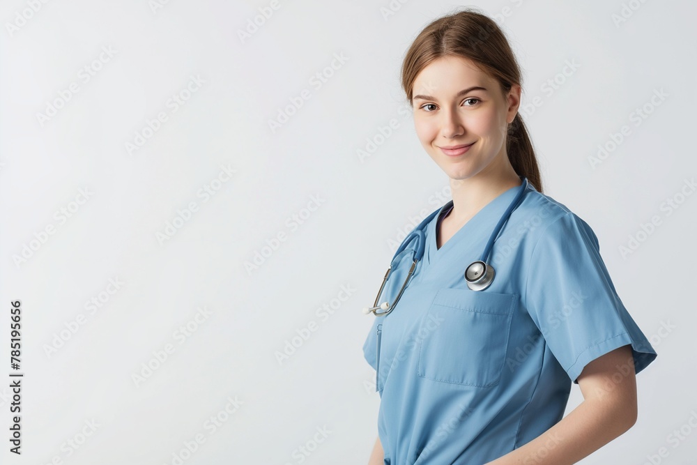 Portrait of uniform dressed nurse on white background with angle view Portrait of uniform dressed nurse on white background with angle view