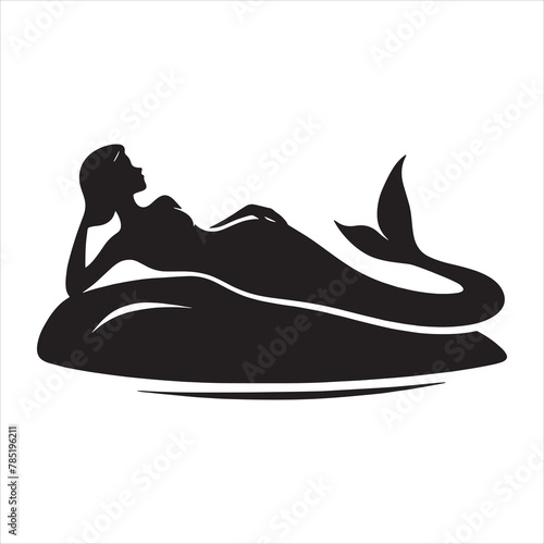 A mermaid is lying down on a rock Vector