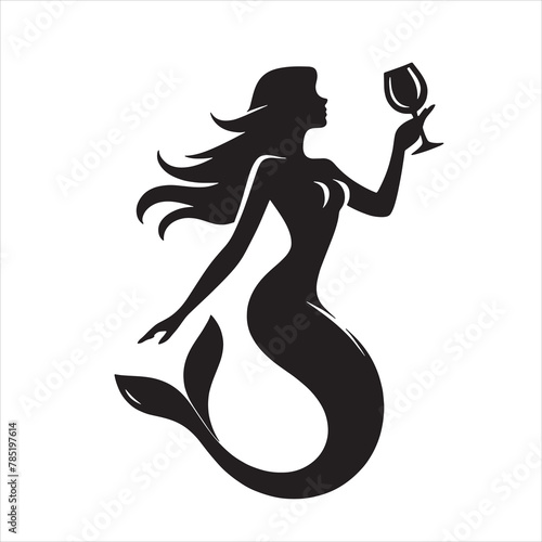 Mermaid holding a wine vector illustration