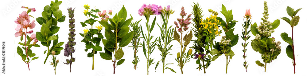 Fototapeta premium Variety of herbs on a transparent background