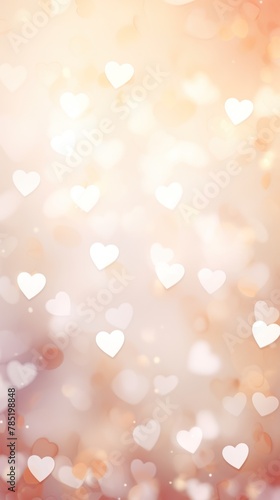 Light beige background with white hearts, Valentine's Day banner with space for copy, beige gradient, softly focused edges, blurred