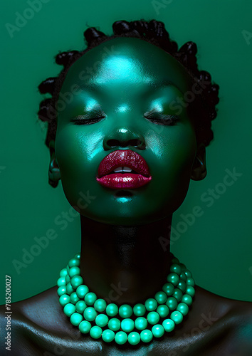 Extravagant styling  studio portrait. Lips and lipstick. Sensual,  brillant and seductive disigner. photo