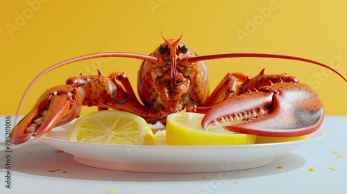A seafood platter featuring cooked lobster 