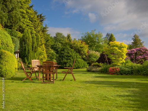 English Garden with Wooden Furniture