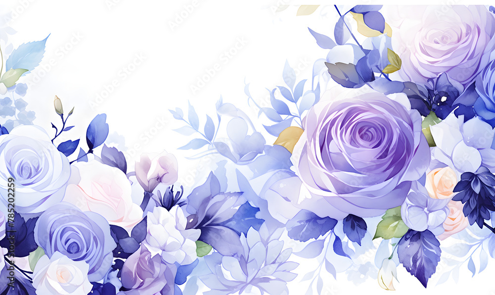 Blue and purple roses pattern, watercolor, Generative AI Blue and purple roses pattern, watercolor, Generative AI