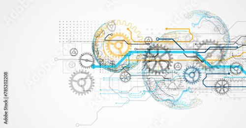 Abstract technology concept. Circuit board, high computer color background. Vector illustration with space for content, web - template, business tech presentation.