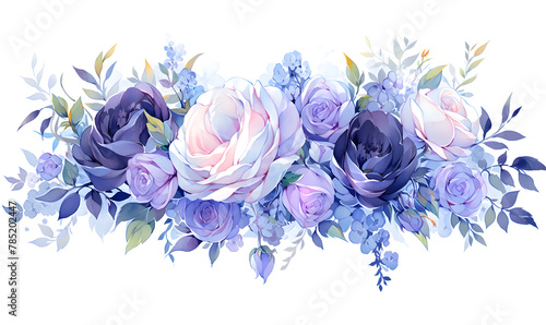 Blue and purple roses pattern, watercolor, Generative AI photo