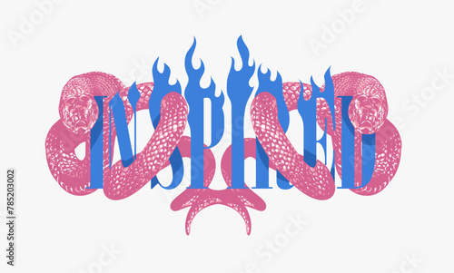 double snake wrapping around inspired slogan hand drawn graphic vector illustration